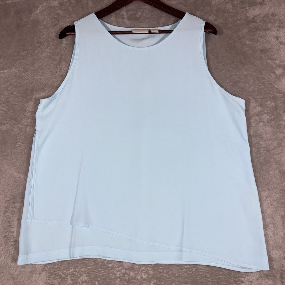 Chicos Double Layer Fashion Tank Top Aria Aqua Womens Size 2 Split Side‎